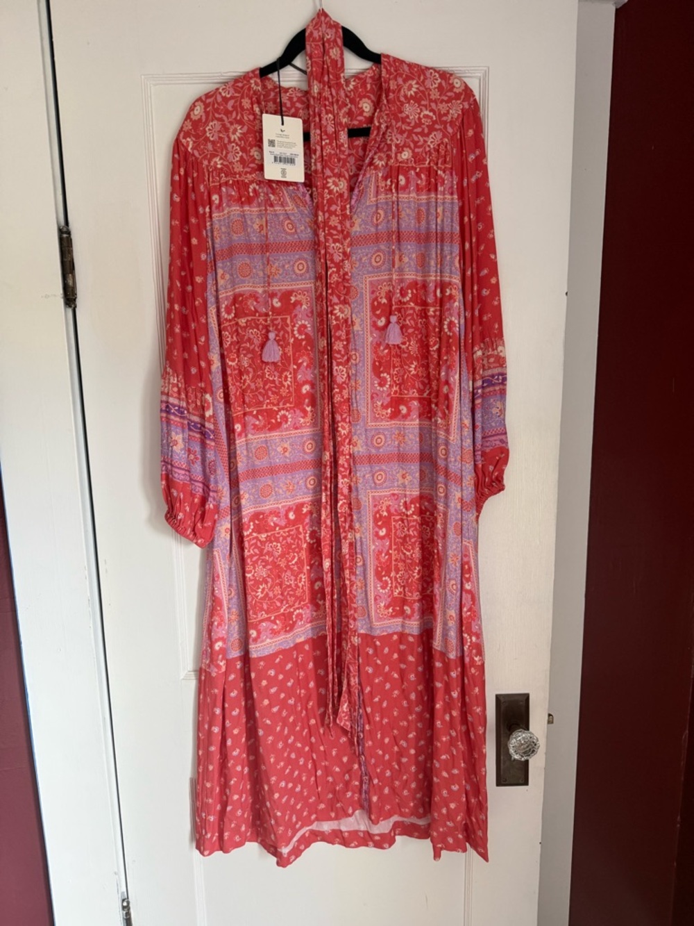 Spell Coral and Pink Patchwork Midi Dress color Cayenne - Picture 3 of 4